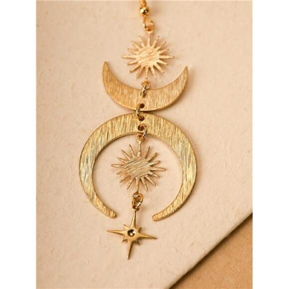 Gothic Boho Sun Moon Star Earrings β Celestial Dangle Earrings, Copper Astrology - Picture 4 of 5